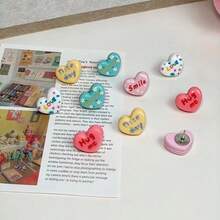 Colorful Heart-Shaped Push Pins, English Macaron DIY Cute Creative Handmade Felt Board Cork Board Photo Wall Large Head Thumbtacks, Ins Style Photo Wall Fixing Pins, Decorative Colorful Accessories - Heart-shaped Assorted Push Pins - View 12