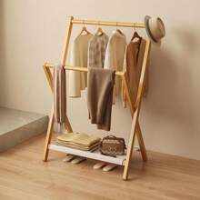 1 pieza Perchero vertical plegable de bambú compacto, se puede usar como toallero, perchero multifuncional, estantería de almacenamiento, estantería de armario independiente, solución de almacenamiento multifuncional para dormitorio y sala de estar, diseño sin rebabas que protege la ropa, también se puede usar como estantería de zapatos simple y estantería de almacenamiento - Multicolor - Ver 10