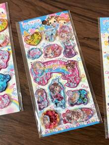Japanese Vintage Girl Shake Water Filled Stickers 3D Glitter Liquid Decals Kids Reward Handmade Journal Phone Decor - Color - View 11