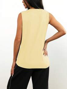 Spring/Summer Loose Comfortable Minimalist Solid Color Casual Running Fitness Sports Sleeveless Pullover Top, 1pc - Light Yellow - View 2