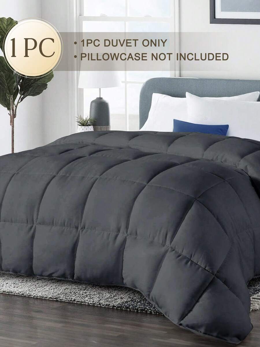 1pc Collection Series Quilt, Down Alternative Cotton, Home & Dorm Essential, Bedroom Decor, Luxury Hotel Series Bedding, Quilted, Super Soft, Skin-Friendly, Lightweight, Breathable, Fluffy, All-Season, Machine Washable, Back To School - Grey - View 1