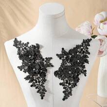 1 Pair Colorful Floral Embroidered Appliques With Hollow Pearls, Lace Fabric Patches, Suitable For DIY Sewing Dresses And Wedding Accessories - Embroidered Patch - View 10
