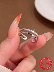1pc S925 Sterling Silver Korean Style Minimalist Twisted Double Layer Open Ring, Sweet Fresh Fashion Personalized Luxury Elegant Elegant Versatile High-End Ring For Women, Suitable For Daily Casual Wear, Exquisite Niche Holiday Gift - Geometric - View 12