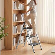 Rigogo 3/4-Step Folding Step Stool Stainless Steel, Anti-Slip Portable Ladder With 150kg Load Capacity, Space-Saving For Kitchen Garage & DIY - 3-step - View 10