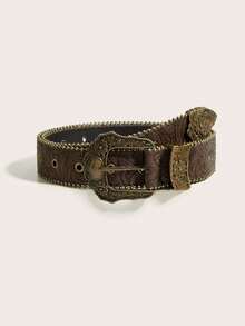 1pc Western Style Embossed Gold-Trimmed Heavy Craftsmanship Accessory Belt, Made Of Premium PU Material, Suitable For Daily Wear, Bohemian Style, Halloween - Brown - View 9
