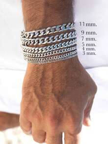 1 pieza Pulsera de cadena de eslabones cubanos retorcidos de acero inoxidable, accesorio de hip hop para hombres, joyería de moda genial para parejas, regalo del Día del Padre, regalo de Navidad, Acción de Gracias, vacaciones y cumpleaños - Plateado - Ver 2