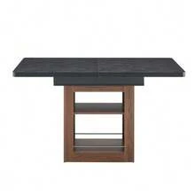 Extendable Dining Table With Leaf, Black Wood-Effect Top, Walnut-Colored Legs, Approx. 130-160 Cm Long, Table Only (Chairs Not Included) - 黑色 - 查看 9