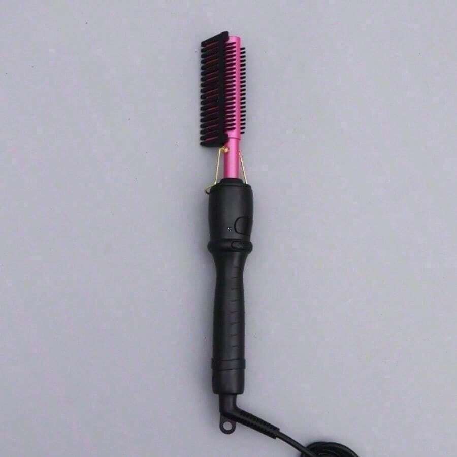 2-In-1 Hair Straightener & Curler Comb (Copper & Pink Options), Wet/Dry Dual-Use Electric Heating Comb, Fast Heating  Styling Tool, Portable Salon-Quality Hair Straightening Comb For Home Daily Grooming & Travel Use - Purple - View 1