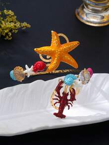 1 pieza Brazalete de brazo para vacaciones en la playa con vida marina, estrella de mar naranja, cangrejo rojo, concha, caracol, brazalete de brazo ajustable con cuentas de colores contrastantes - naranja - Ver 4