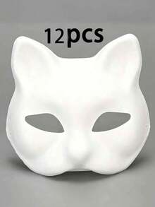 1/3/6件組 Therian DIY空白白色貓狐狸動物半臉面具，萬聖節服裝派對 Cosplay 面具 - 彩色 - 查看 19