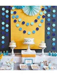 1 Set Blue Round Paper Banner Garland, Christmas Party Decoration, Party Backdrop, Scene Atmosphere Decor, Theme Party, Family Gathering, Home Decor - Multicolor - View 4
