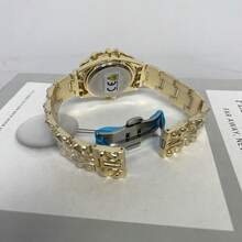 奢华金色哥特风男士爪形腕表 - 独特火焰形表带、夜光指针、防水石英机芯、未来主义熔融风格、带日历功能的石英表 - 均碼 - 查看 8