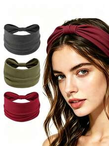 Conjunto de Faixas de Cabeça Femininas (3 ou 6 Peças) – Macias, Respiráveis, Leves e Absorventes de Suor; Adequadas para Todas as Estações - Multicolorido - Visão 10
