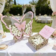 Elegant Butterfly Theme Guest Book Alternative Set - Suitable For Weddings, Graduations And More - Wooden Butterflies, Stand And Decorative Box - Princess Party And Holiday Decor - View 6