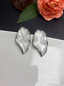Irregular Wavy Leaf Enamel Drop Earrings, Multi-Color Vintage Metal Earrings, Luxury Daily Wear Jewelry For Women - Multicolor - View 7