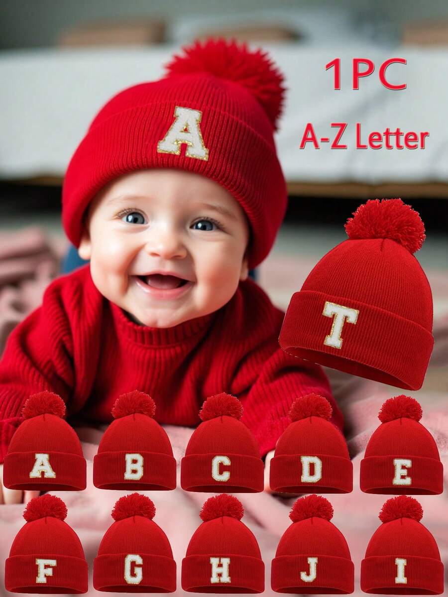 1PC A-Z Letter Solid Color Children's Hat, Boys' Knitted Hat, Girls ...
