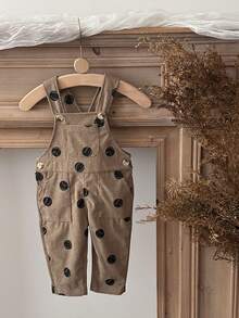 INS Baby Girls Vintage Brown Tennis Polka Dot Overalls, Loose Adjustable Shoulder Straps, Spring/Autumn Long Pants - Khaki - View 8