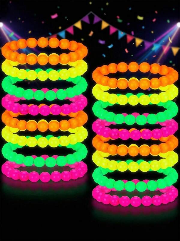 4 Stücke/8 Stücke Leuchtperlen-Armbänder, Neon-farbige Blumen-Leuchtarmbänder, Party-Dekorationszubehör, Karneval Konzert Nachtclub EDM Party Schmuck, Geburtstag Feiertag Feier Handdekoration, leichte lustige Aktivitäts-Party-Armbänder