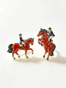 2pcs Creative Cartoon Vintage Knight Riding Horse Alloy Brooch, British Equestrian Oil Drop Badge Clothing Accessory, Backpack & Jacket Decoration - C3589 - View 5