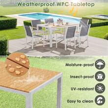 Rectangular Garden Table Made Of Aluminum And WPC, Weatherproof Dining Table For Garden And Patio, Modern Outdoor Table For 6 People, 140x90x75 Cm - 白色腿+柚木色 - 查看 4
