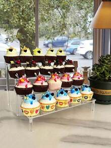 1pc 30cm Extra Large 4-Layer Thickened Transparent Acrylic Cupcake Display Stand, Multi-Tier Transparent Elevated Display Rack, Suitable For Perfume, Figurines, Desserts; Multi-Functional Desktop Storage Decor, Party Decoration, Fits Mother's Day, Graduation Ceremony Scenes - Clear - View 2