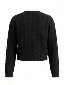 Knit Mix Elegant Women's French Style Autumn/Winter Knit Cardigan, Casual Daily Home Basic Outerwear Black Fall - Black - View 2