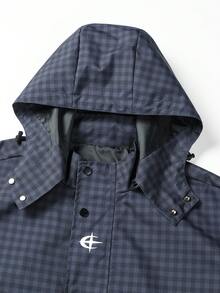All-Over Plaid Textured Hooded Functional Jacket, Lightweight Long Sleeve Layering Jacket For Cycling, Hiking, Commuting, Casual Wear, Spring And Autumn - Blue - View 3