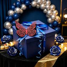 1 Set/Kotak Hadiah Aneka Warna Kotak Penyimpanan Hadiah Persegi/Kotak Hadiah Dekorasi Pesta Pernikahan Ulang Tahun dengan Pita/Dipadukan dengan Stiker Kupu-kupu 3D Dua Lapis Hitam Merah Berongga/Kotak Hadiah Kejutan Hari Valentine/Kotak Hadiah Kejutan Liburan Kapasitas Besar/Kotak Hadiah Dekorasi Perjamuan Lamaran Pernikahan/Pita dengan Stiker Kupu-kupu 3D DIY Halloween/Kotak Hadiah Natal - View 9