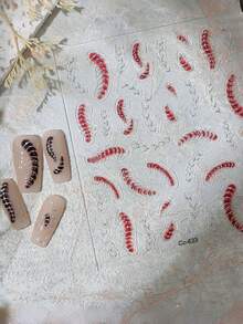 1pc 5D Horror Insect Nail Stickers, Mini Centipede Insect Silver Chain Pattern Nail Decals, Suitable For Fingertips, Minimalist Summer Nails, Perfect For Halloween Horror Party, Gothic Style Outfit And Holiday Nails - 彩色 - 查看 6