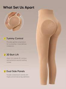 High Waist Seamless Slimming Shaping Leggings - Apricot - View 5