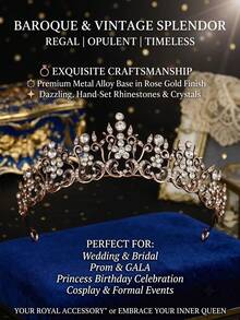 1pc Vintage Baroque Rhinestone Tiara Crown Retro Wedding Bridal Hair Accessories For Bride Prom Birthday Princess Headband - Bronze - View 6