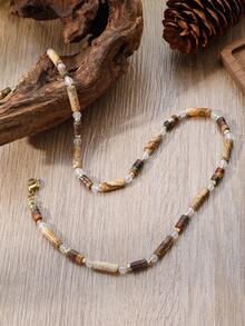 YAUKIA 1pc Boho Style Women'S Beaded Necklace, Natural Stone Prayer Beads Choker Necklace, Yoga Meditation Jewelry Gifts, Daily Vacation Wear Ideal Gifts - Multicolor - View 6
