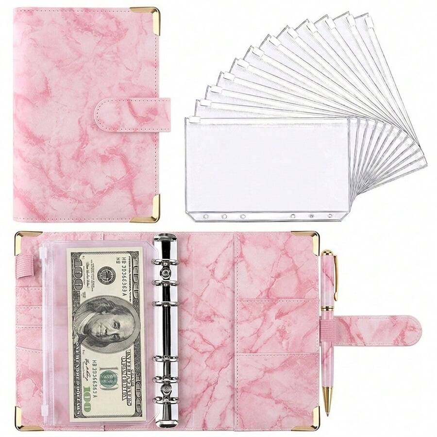 1 Set A6 PU Macaron Color Loose-Leaf Notebook, With Detachable Cover, Creative Stationery, Includes 8 Zipper Pouches