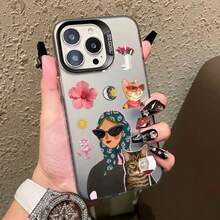 Cartoon Cute Cat Headscarf Women Phone Case For IPhone 17 13 12 Mini 11 Pro Max 16 15 14 Plus Pro Max Shockproof Laser Case - CH-Black NRYM 5 - 查看 11