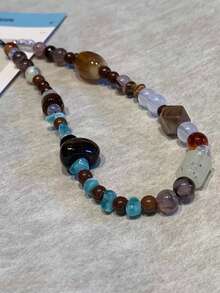 Ins Style Asymmetrical Beaded Phone Chain Pendant, Phone Wrist Strap, CCD Camera Chain - Blue - View 4