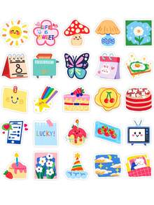 50pcs Ins Style Floral Cake Stickers, Graffiti Vinyl Decorative Stickers For Luggage, Water Bottle, Skateboard, Helmet, Self-Adhesive - Multicolor - View 8
