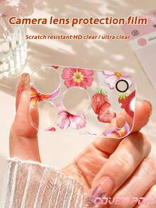 1pc Hibiscus & Strawberry Pattern Camera Lens Protector, Compatible With IPhone 17Pro/17 Pro Max; Made Of Tempered Glass, Full Coverage Design, High Definition & Clear, Anti-Scratch & Anti-Fingerprint, Compatible With Phone Cases, Easy To Install. - Clear - View 5