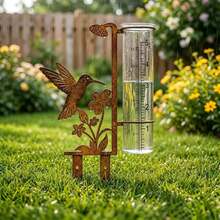 Rusty Hummingbird Pattern Outdoor Rain Gauge, Large Capacity Metal Frame Rain Gauge, Suitable For Garden, Yard, Flower Pot, Patio And Lawn, Beautiful Stable And Durable Design - A - View 3