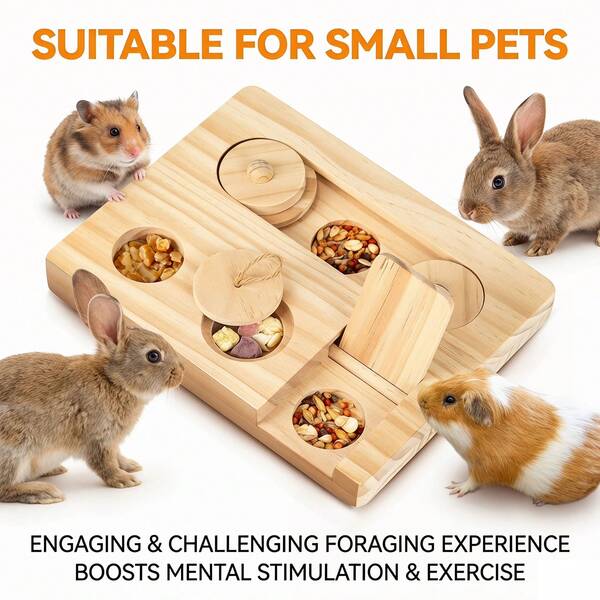 Guinea Pig Foraging Toy 6-In-1 Set, Wooden Hamster Interactive Toy, Treat Dispenser, For Rabbits, Gerbils And Other Small Animals