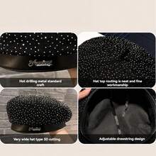 Fashion Handmade Rhinestone Starry Newsboy Cap Women's Versatile Beret Spring Autumn Metal Letter Fully Rhinestone Painter Hat Vintage Artistic Style Beret Daily Wear Hat - Butterfly - View 5