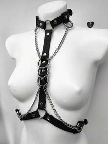 1 pieza Cinturilla de moda negra para mujer, bustier sexy con arnés para uso diario, Halloween, festival de música, fiesta de carnaval, conjunto a juego - Negro - Ver 2