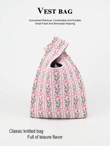 1pc Knitted Lightweight Foldable Portable Tote Bag For Women, Open Top Cute Handbag To Hold Phone, Umbrella, Cosmetics, Lipstick, Perfume, Books, Clothes, Keys, Suitable For Daily Use, Vacation, School, Commute, Shopping, Photography, Travel, Camping, Running, All Seasons - Multicolor - View 2