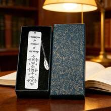 Silver Metal Hollow Flower Bookmark (Gift Box Packaging), Engraved With "Thank You For Being A Part Of My Life Story" And Feather Pendant, Suitable As An Important Gift For Teachers, Graduates, Elders And Friends - 1 Set - View 3