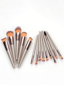 ronshadow 14pcs Multi-Function Makeup Brush Set With Storage Bag, Various Brush Types And Sizes, Fluffy Powder Brush, Angled Contour Brush, Multiple Eye Detail Eyeshadow And Concealer Brushes, Home Makeup Travel Portable Storage Set - Champagne - View 6