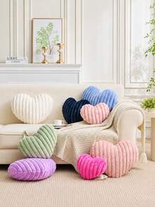 1PC Ribbed Velvet Heart Shaped Throw Pillow, Soft Romantic Decorative Cushion For Sofa Couch Living Room Bedroom, Valentine's Day Gift Aesthetic Home Decor Room Decoration - Pink - View 4