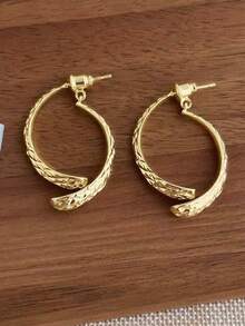 1 Pair Minimalist Elegant Geometric Textured Convertible Earrings, Suitable For Women's Casual And Party Wear - Yellow Gold - View 8