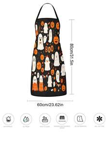 1pc Mexican Sugar Skull Day Of The Dead Apron, Vintage Floral Hat Print Kitchen Cooking Apron For Restaurant Holiday Cosplay Decor - Multicolor - View 3