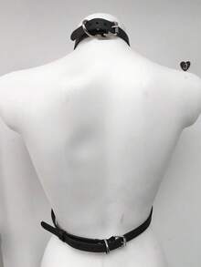 1 pieza Cinturilla de moda negra para mujer, bustier sexy con arnés para uso diario, Halloween, festival de música, fiesta de carnaval, conjunto a juego - Negro - Ver 4