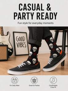 Men's Skull Short Socks, Fun Halloween Style With Spider Web Pattern, Soft Elastic Cotton Blend Short Socks, Casual Novelty Dress Socks For Daily Wear, Men's Street Style Gift - Multicolor - View 7