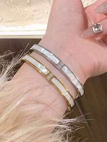 Set Gelang Mewah 2 Buah dari Baja Tahan Karat dengan Motif Langit Berbintang dan Lapisan Emas, Perhiasan Wanita Tahan Air dan Tidak Luntur - Set gelang dua bagian, gaya A - View 11